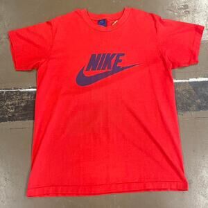 Vintage 80s Nike Blue Tag Classic Logo Red Single Stitch Graphic Tee Made in USA
